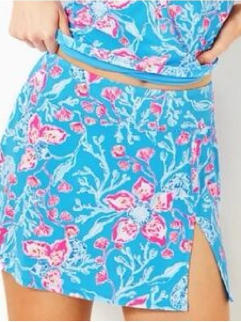 Lilly Pulitzer Kellyann swim skirt in a vibrant blue floral print 4